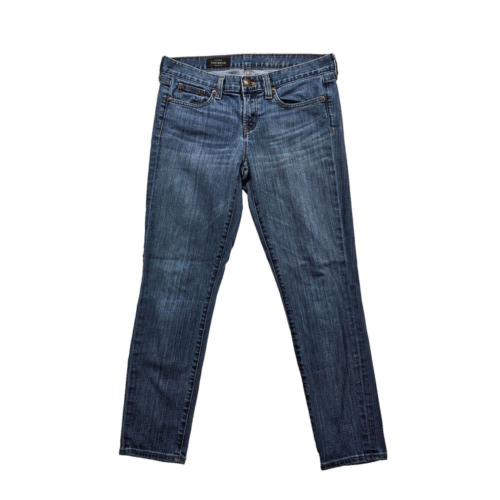J. Crew Toothpick Ankle Jeans Mid Rise Skinny Pocket Dark Wash Blue Women 29 EUC
